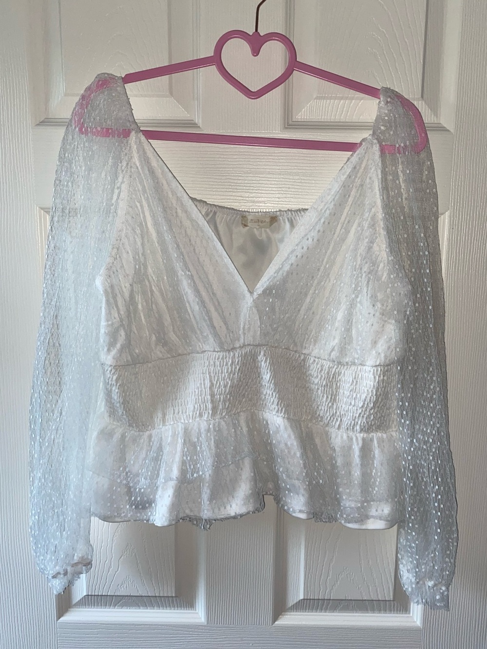 Altar'd State White Swiss Dot Peplum Blouse